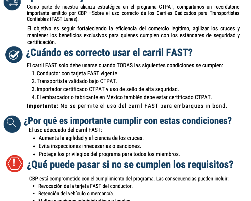 Boletín CTPAT FAST